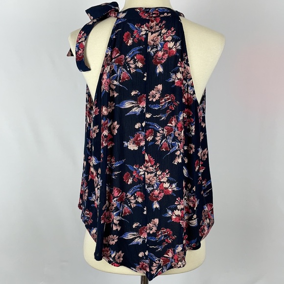Hollister Navy Blue Handkerchief Floral Halter Blouse - Size Small - Picture 4 of 13